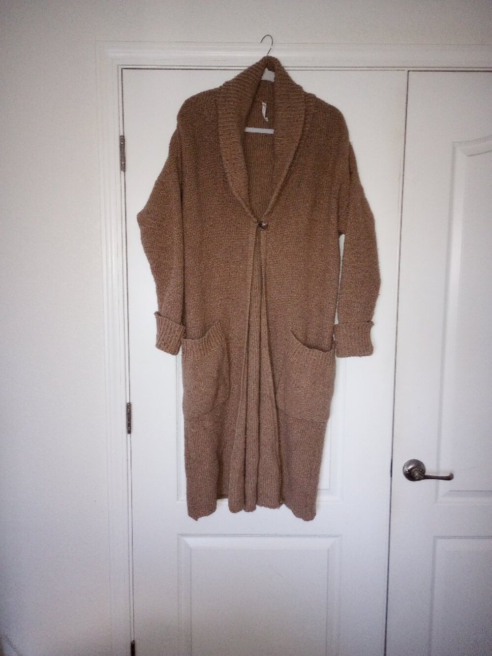 Paper Label Cardigan Tan-Full Length Cardigan Sweater